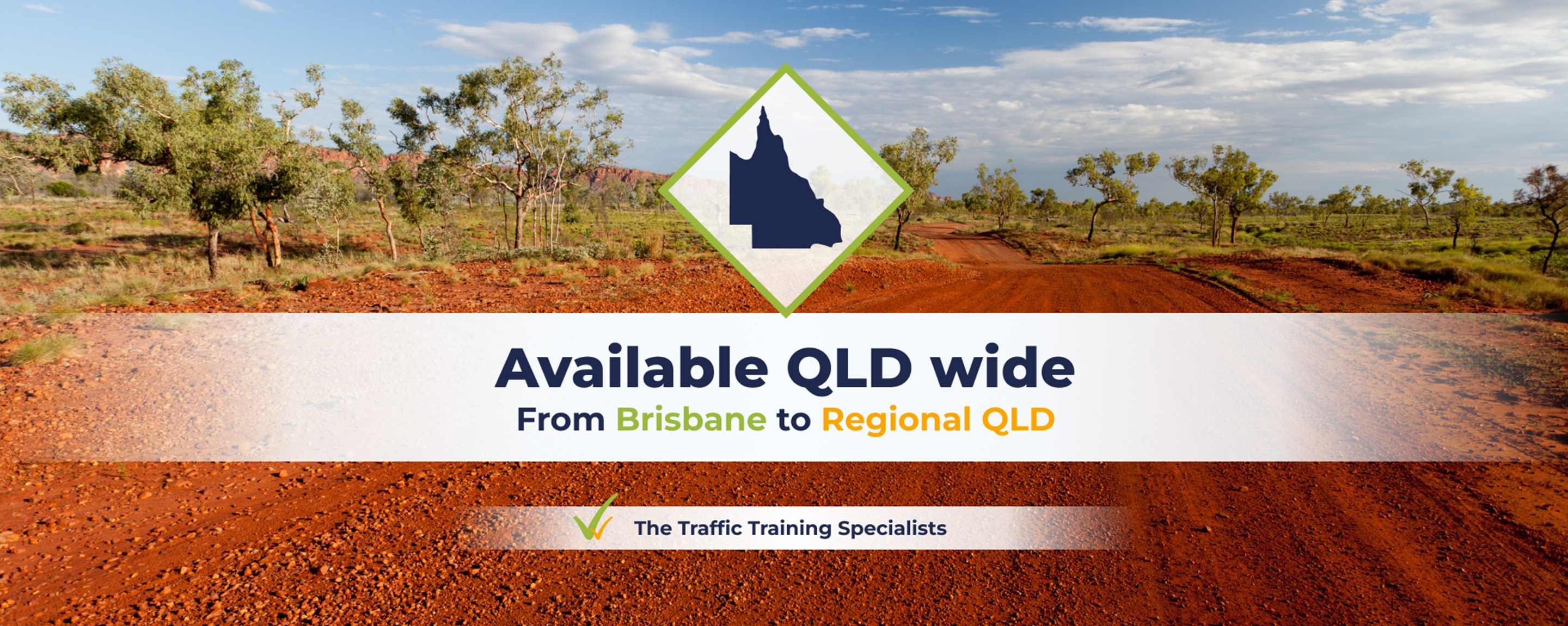 a dirt road with a sign that says available qld wide.