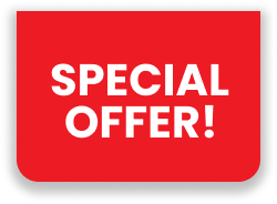 Red label with white text reading "special offer!" in a bold font, set against a black dotted border.