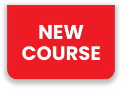Red "new course" sign with white text inside a black rounded rectangle.