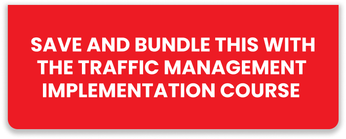 Red banner promoting a discount offer to save and bundle with the traffic management implementation course.