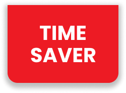 Red button with the words "time saver" in white capital letters, bordered by a black frame.