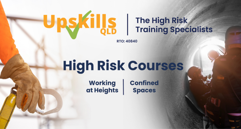 Upskills QLD promo with worker in safety gear and ladders.