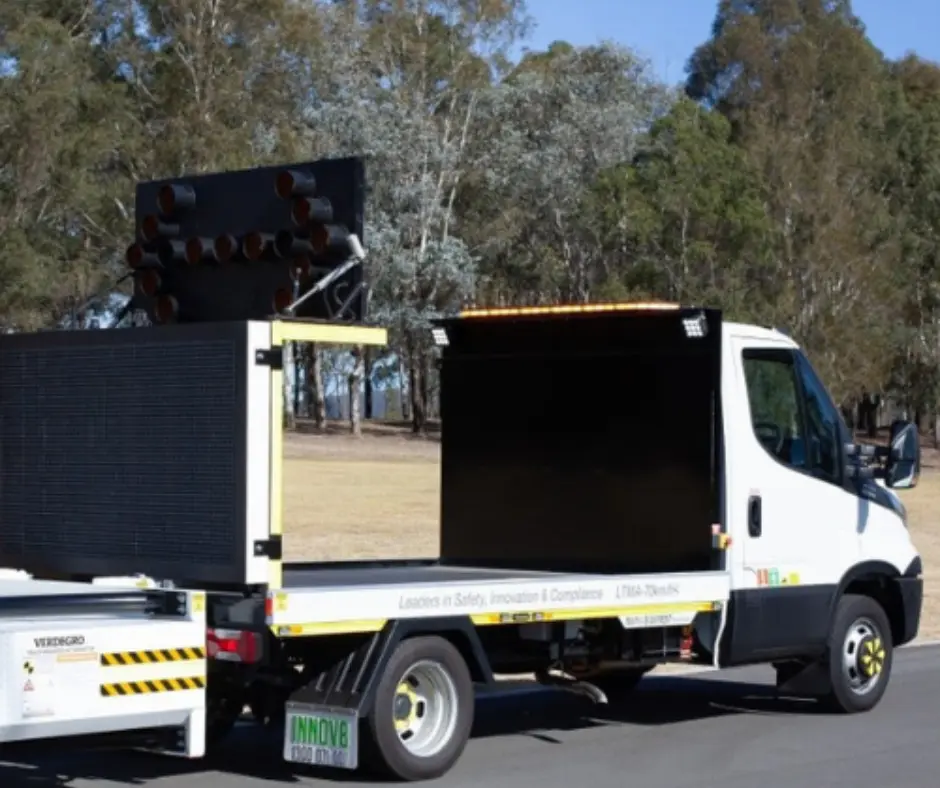Truck-mounted attenuator (TMA) vehicle setup used for traffic management and road safety in Queensland