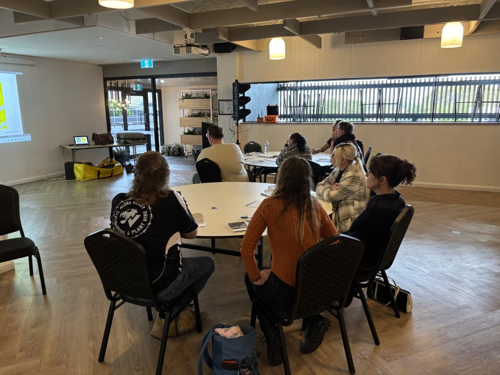 Traffic Management Implementation (TMI) theory training in Hervey Bay, Queensland, with students participating in classroom-based learning as part of nationally recognised traffic management training delivered by Upskills QLD.